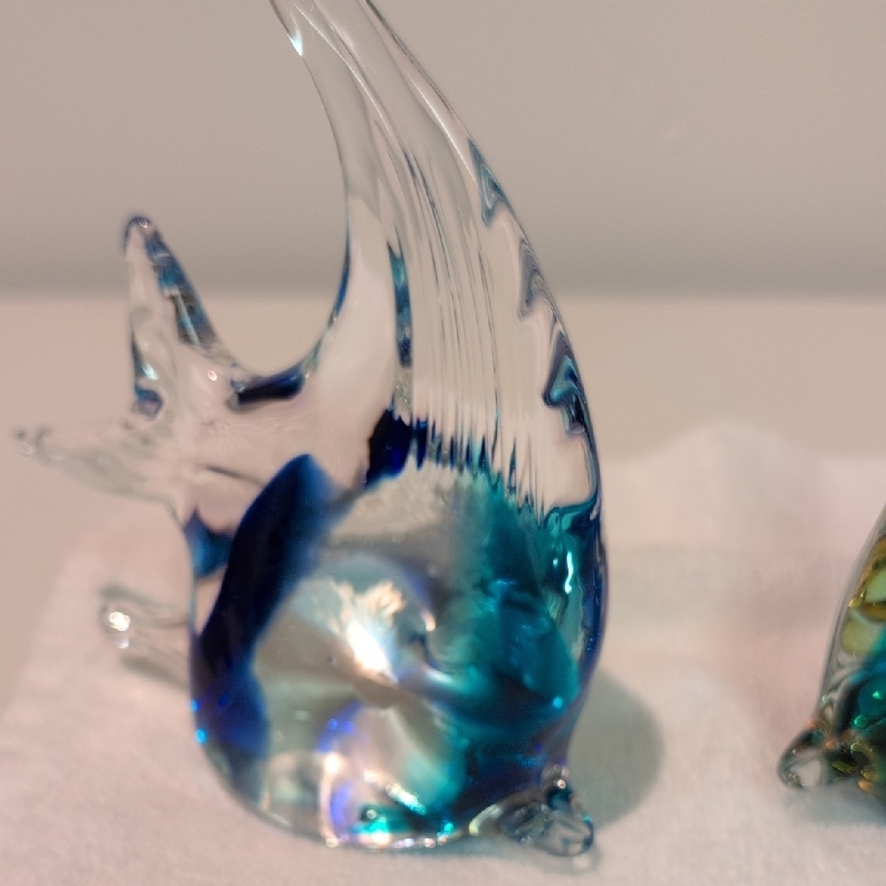 Glass Fish Paperweight  Figurines - Blue and Gold - Picture 3 of 10